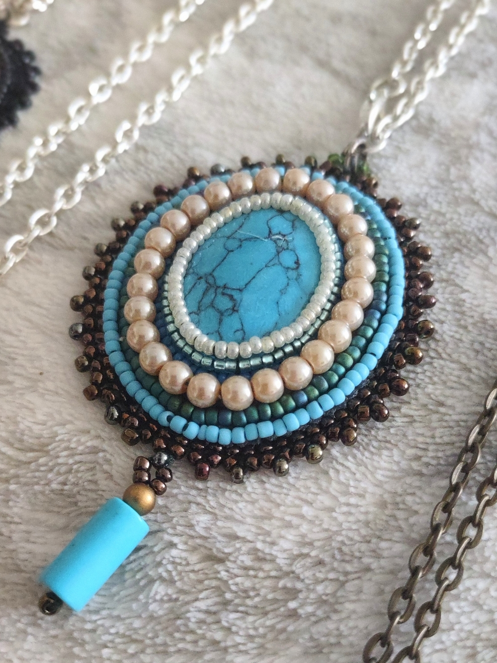 A Lot Of 7 Custom-made Beaded Gemstone Pendant Necklaces - Picture 6 of 8